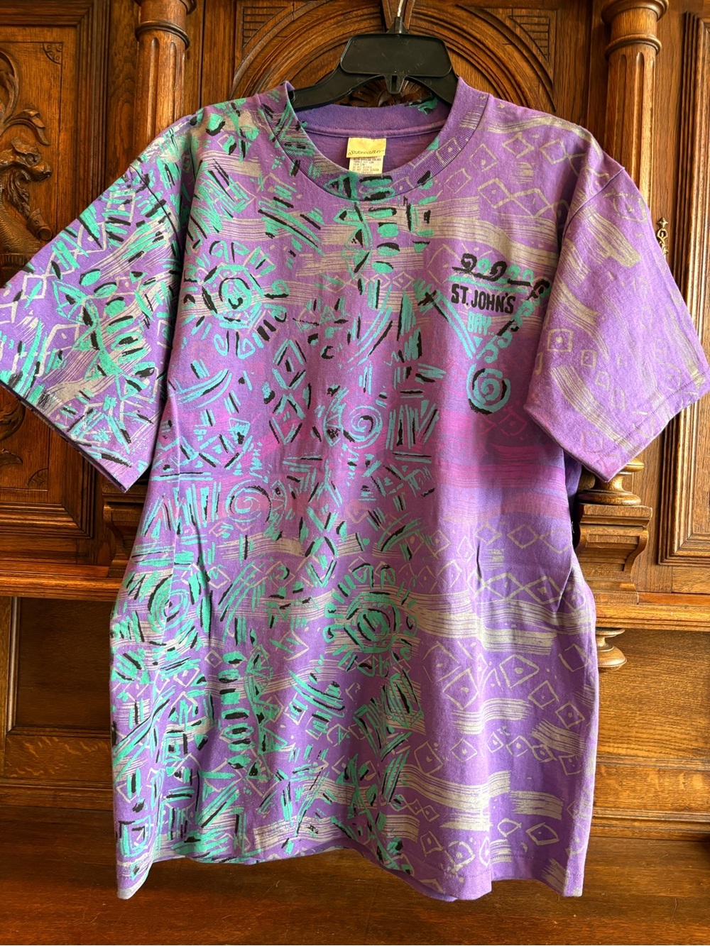 St. John's Bay Purple and Teal Abstract Knit Top XL